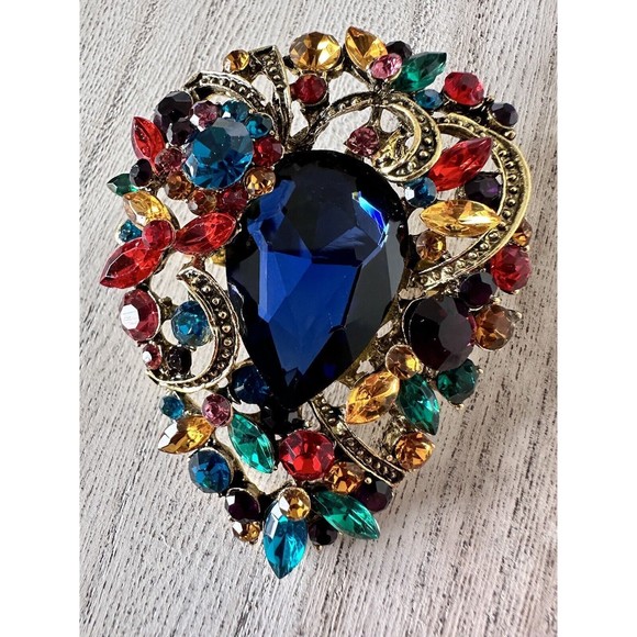 MULTI-COLOR BLUE CRYSTAL FLORAL BROOCH PIN PENDANT STUNNING EASTER SPRING - Picture 1 of 7
